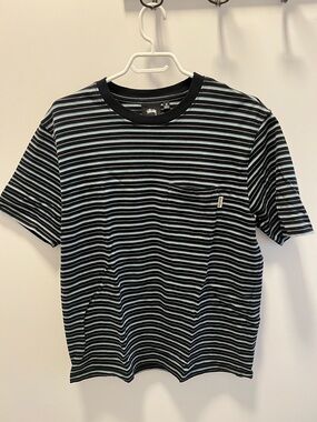 Stussy Black & White Striped Pocket Tee